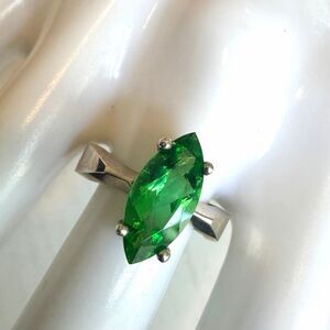 Vintage BADAVICI Sterling Silver Green Glass Marquise Ring